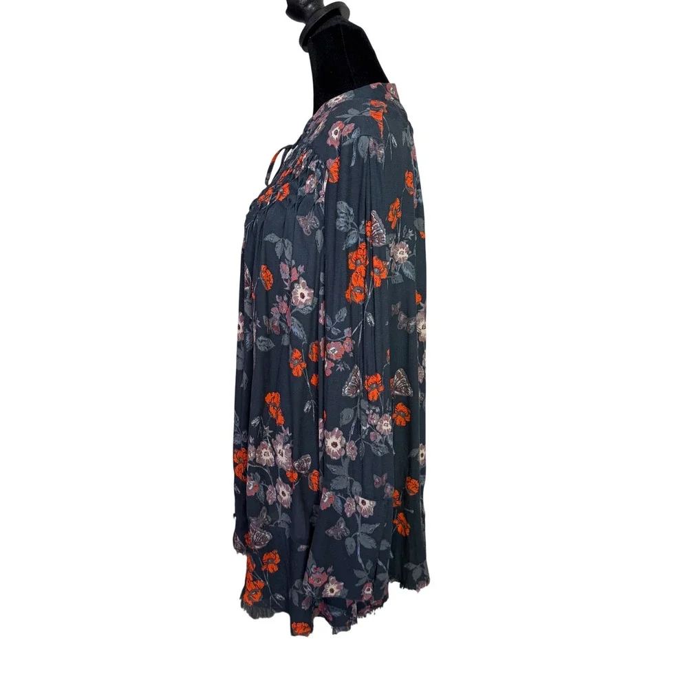 Free People So Fine Pebble Crepe Floral Flowy Tunic Top S BOHO Romantic Indie